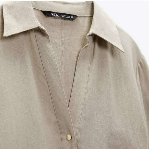 NWT. Zara Midi Linen Blend Dress Pockets long sleeve Sz S - Picture 7 of 9